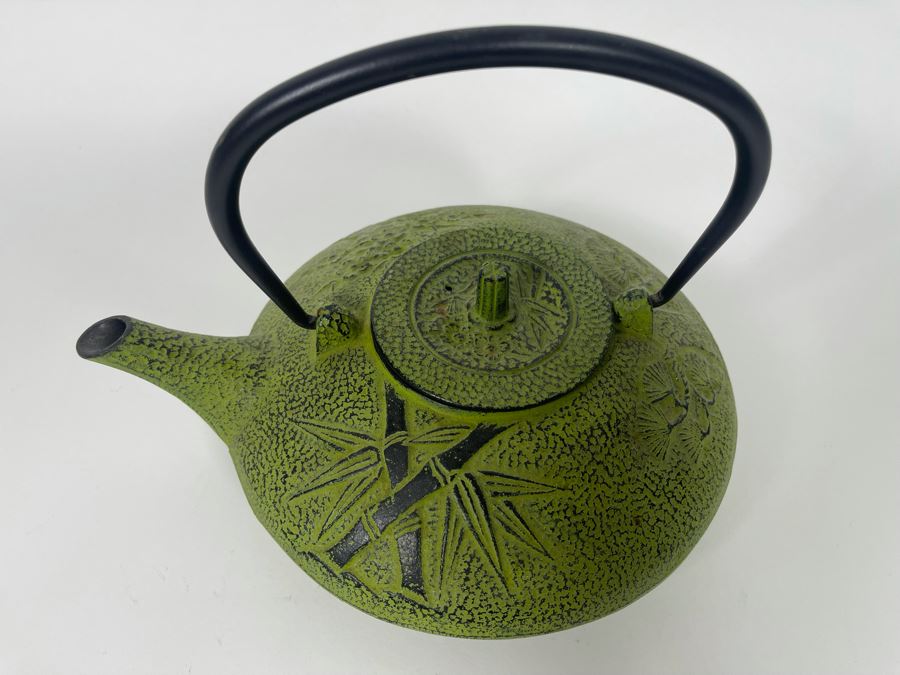 Signed Japanese Metal Teapot Bamboo Motif 10W X 4H [Photo 4]