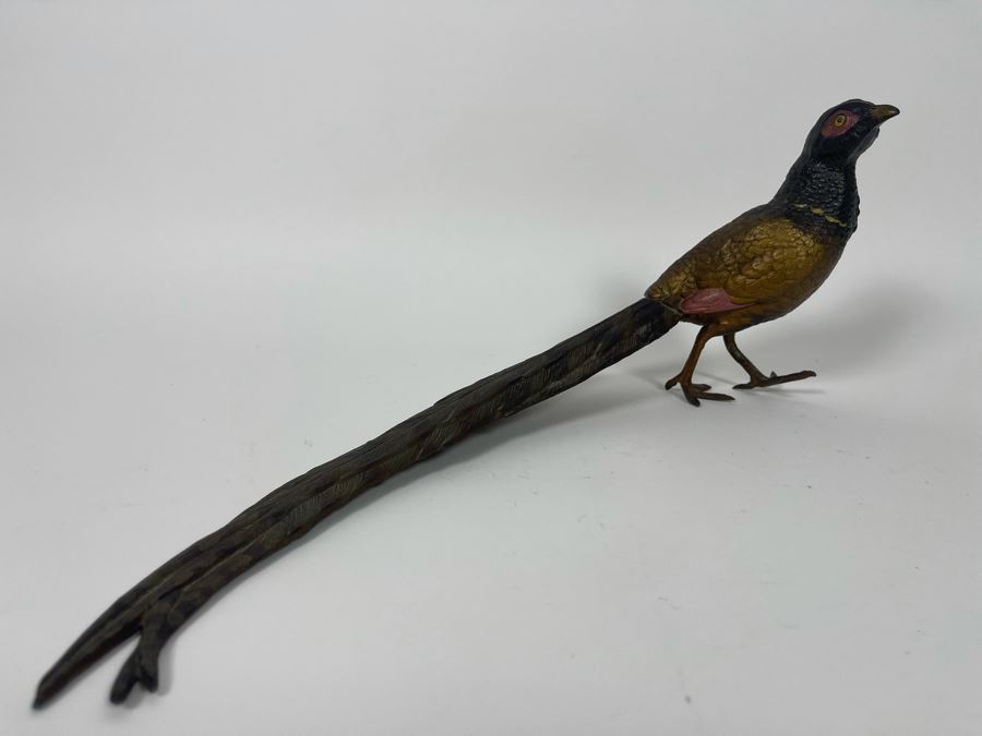 Painted Metal Pheasant Bird Figurine 16W X 6H [Photo 3]