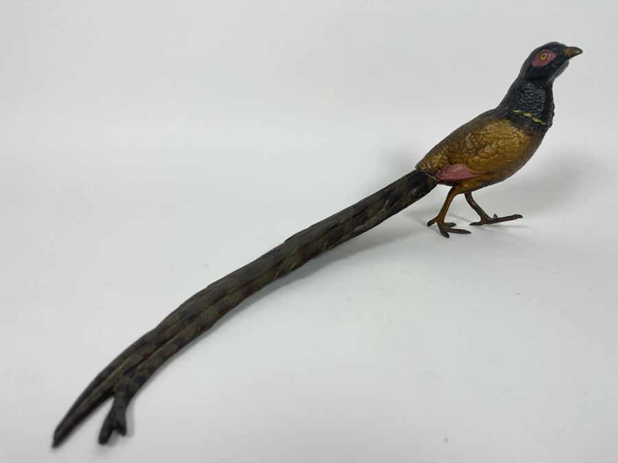 Painted Metal Pheasant Bird Figurine 16W X 6H [Photo 2]