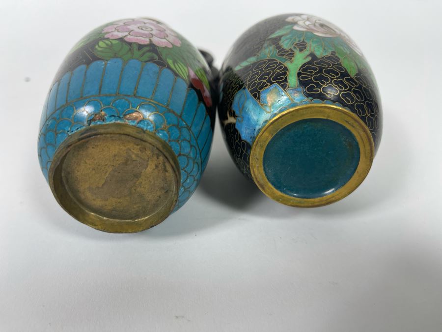 Pair Of Chinese Cloisonne 5' Vases With Four Wooden Stands [Photo 8]