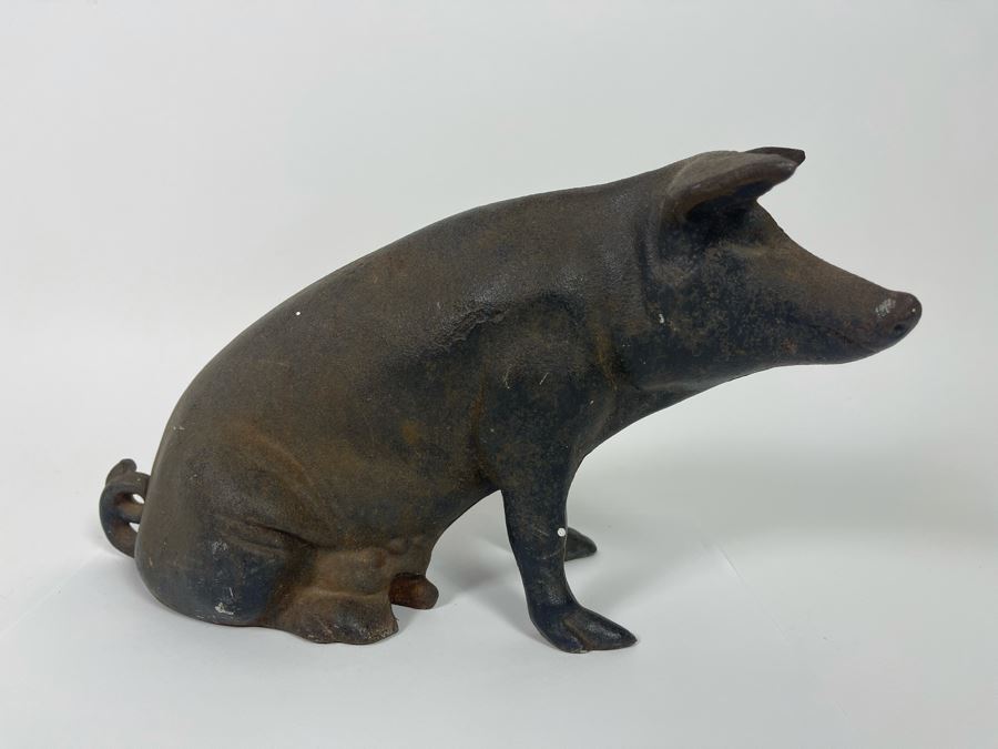 Vintage Cast Iron Pig Piggy Bank 12W X 4.5D X 7H