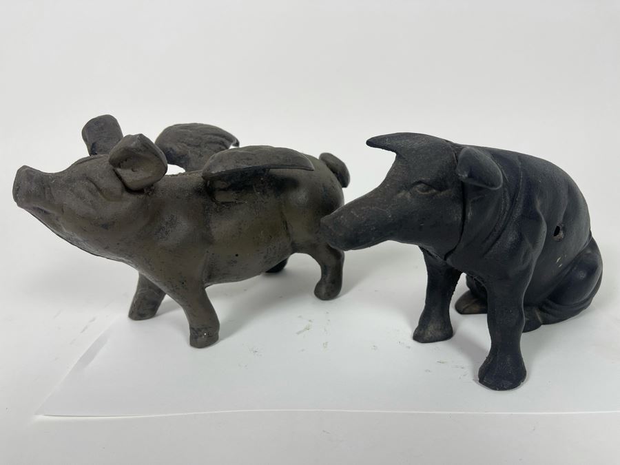 Pair Of Cast Iron Pigs 8W (One Is Flying Pig, One Is Bank) [Photo 2]