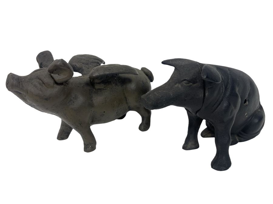 Pair Of Cast Iron Pigs 8W (One Is Flying Pig, One Is Bank)