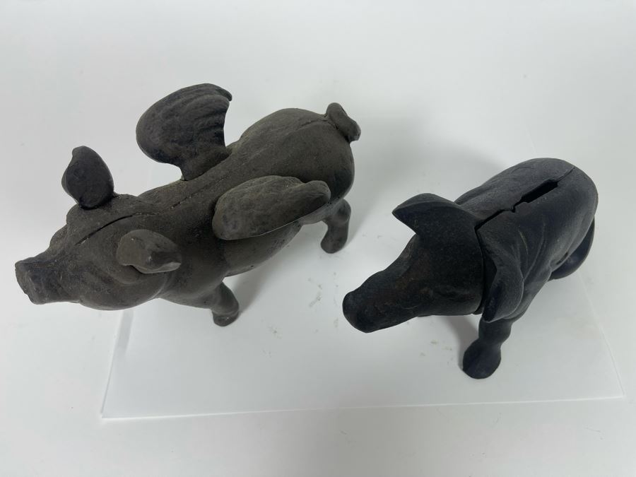 Pair Of Cast Iron Pigs 8W (One Is Flying Pig, One Is Bank) [Photo 6]