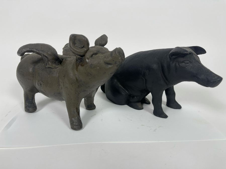 Pair Of Cast Iron Pigs 8W (One Is Flying Pig, One Is Bank) [Photo 7]