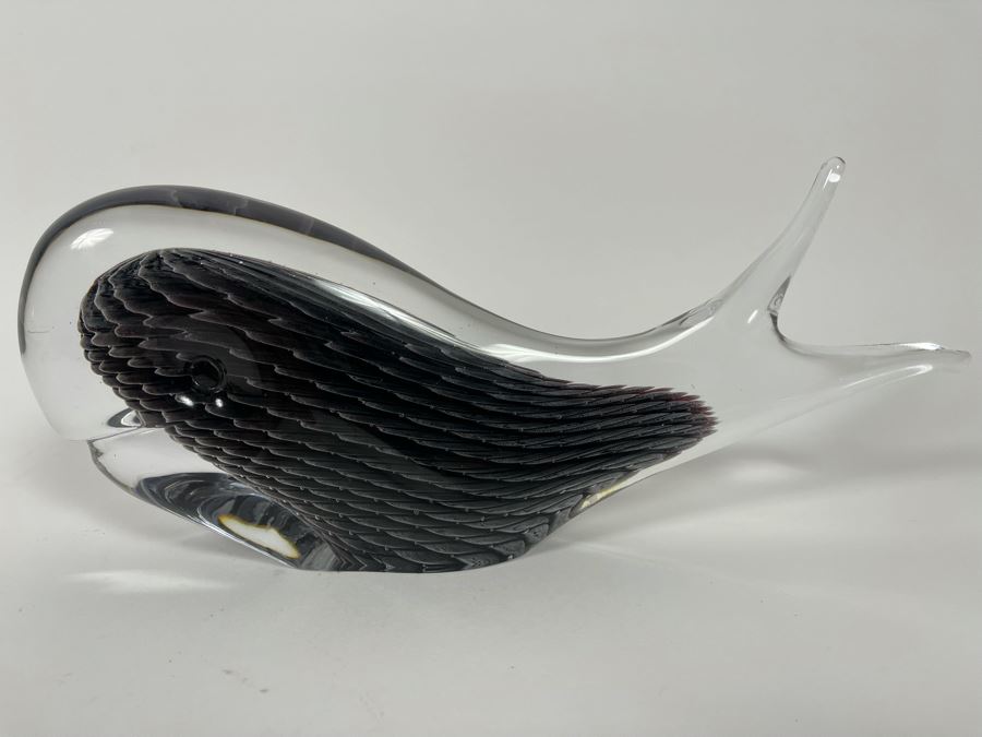 Signed Marcolin Sweden Studio Art Glass Whale 11W X 4.5H [Photo 4]
