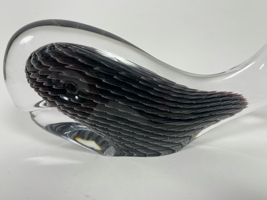 Signed Marcolin Sweden Studio Art Glass Whale 11W X 4.5H [Photo 5]