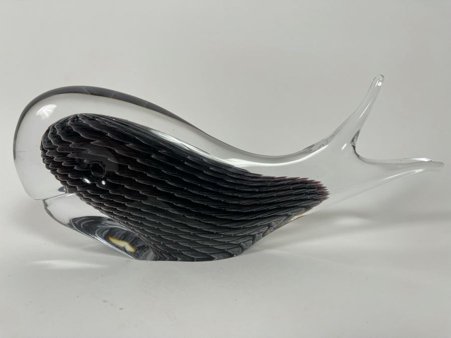 Signed Marcolin Sweden Studio Art Glass Whale 11W X 4.5H [Photo 3]