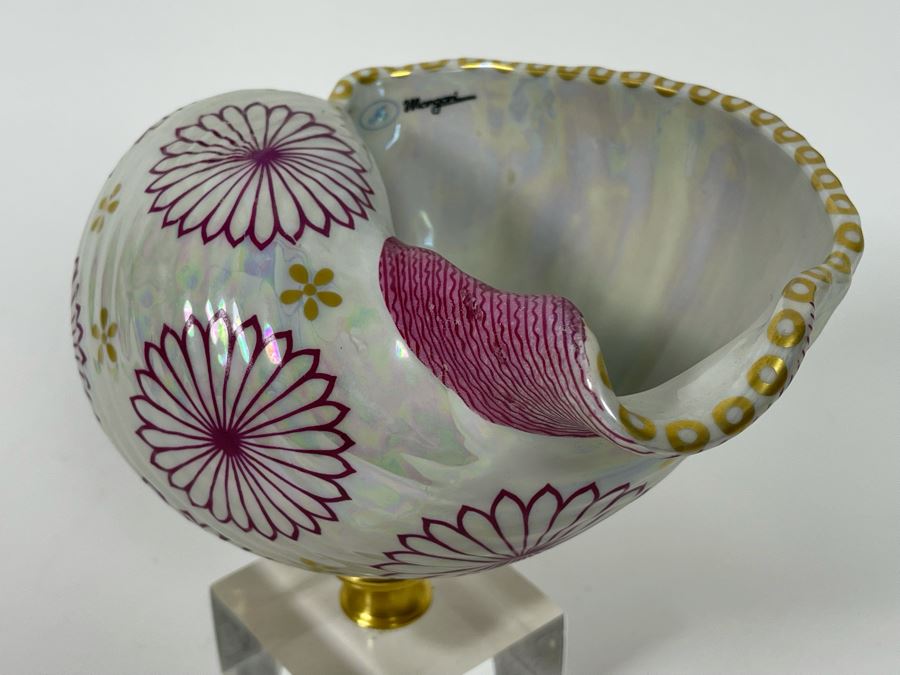 Vintage Italian Mangani Porcelain Seashell On Lucite Stand 7W X 5D X 6H [Photo 7]