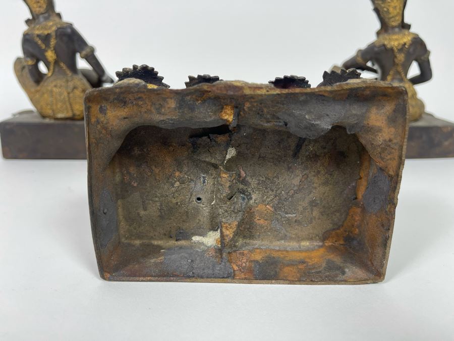 Set Of Three Vintage Thai Hindu Gilded Bronze Statues Playing Musical Instruments 5.5W X 3.5D X 7H [Photo 13]