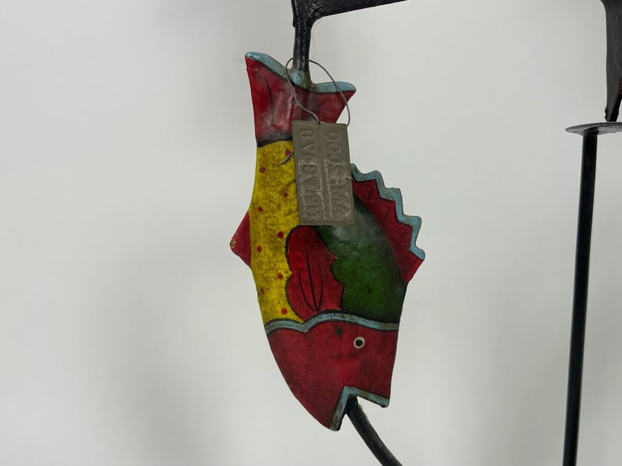 Metal Kinetic Fisherman Fishing Rocking Sculpture By Authentic Models AM Handmade In Indonesia [Photo 7]
