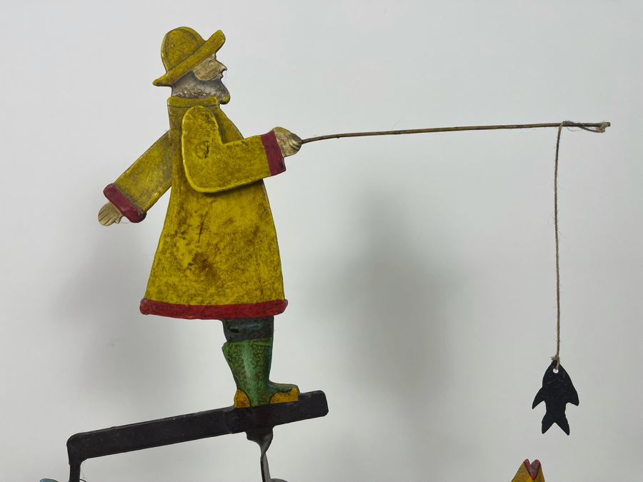 Metal Kinetic Fisherman Fishing Rocking Sculpture By Authentic Models AM Handmade In Indonesia [Photo 4]