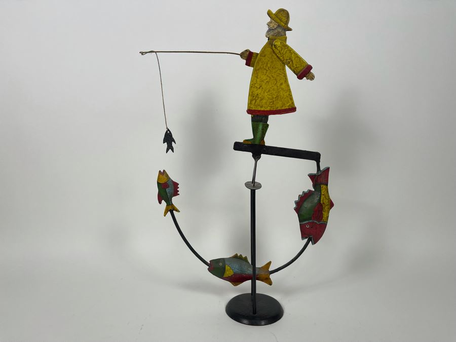 Metal Kinetic Fisherman Fishing Rocking Sculpture By Authentic Models AM Handmade In Indonesia [Photo 15]