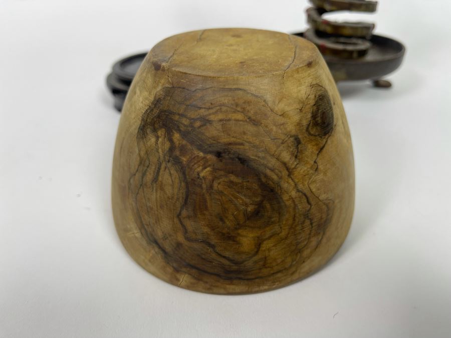 Old Cast Iron Bouillot Rat De Cave (Cellar Rat) Hand Made Spiral Candle Holder 8H And Turned Wooden Bowl 5W X 3.25H With Stand [Photo 10]