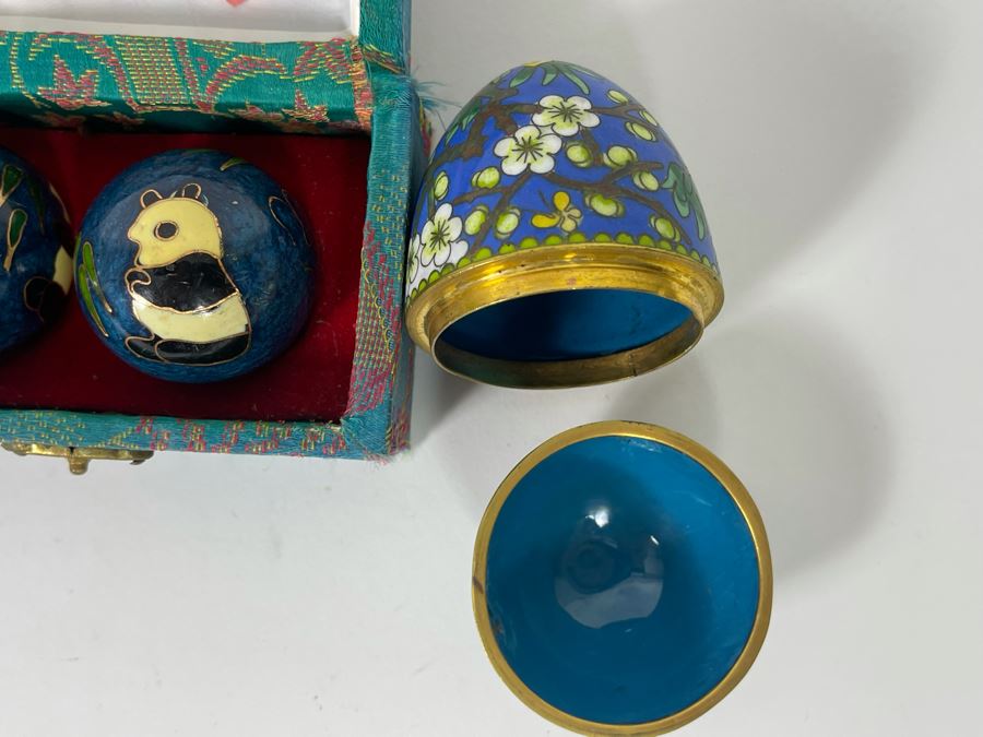Chinese Cloisonne Egg And Chinese Cloisonne Panda Bear Baoding Balls [Photo 5]