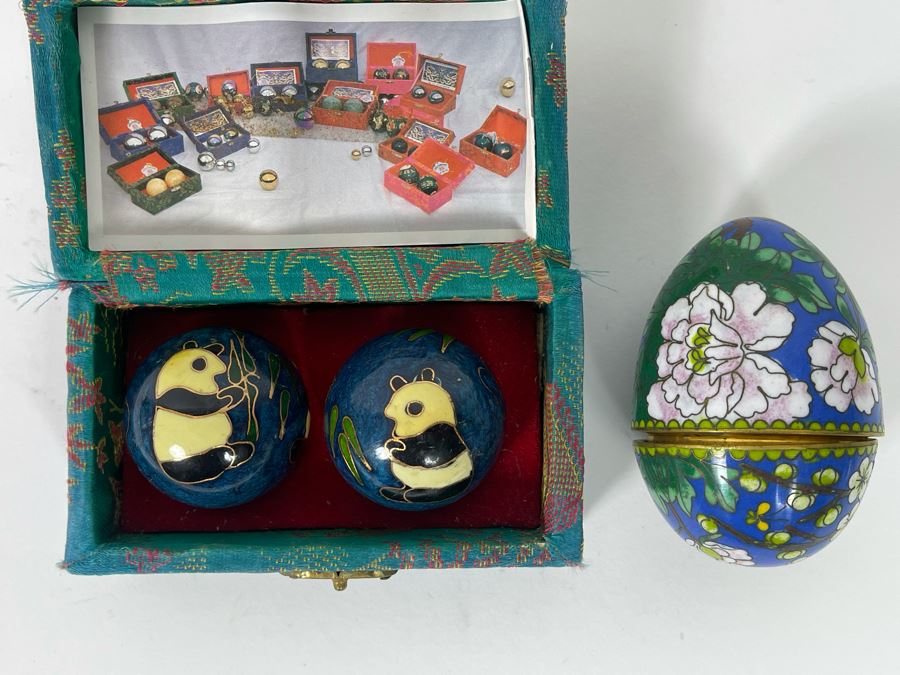 Chinese Cloisonne Egg And Chinese Cloisonne Panda Bear Baoding Balls [Photo 3]