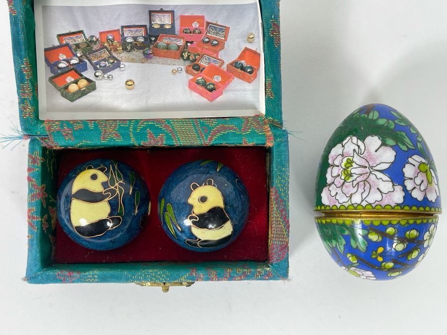 Chinese Cloisonne Egg And Chinese Cloisonne Panda Bear Baoding Balls [Photo 2]