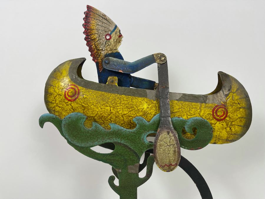 Metal Kinetic Canoe Rowing Rocking Sculpture  By Authentic Models AM Handmade In Indonesia 12W X 19H [Photo 5]