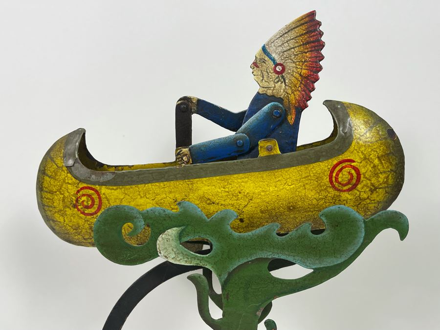 Metal Kinetic Canoe Rowing Rocking Sculpture  By Authentic Models AM Handmade In Indonesia 12W X 19H [Photo 8]