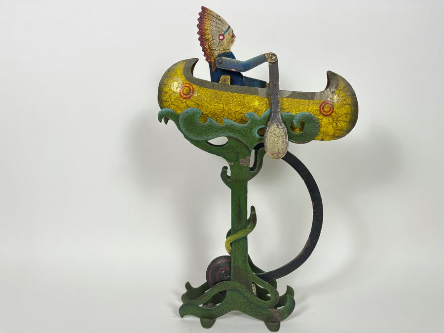 Metal Kinetic Canoe Rowing Rocking Sculpture  By Authentic Models AM Handmade In Indonesia 12W X 19H [Photo 4]