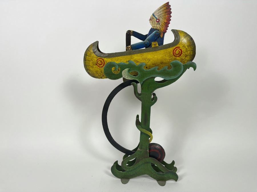 Metal Kinetic Canoe Rowing Rocking Sculpture  By Authentic Models AM Handmade In Indonesia 12W X 19H [Photo 7]