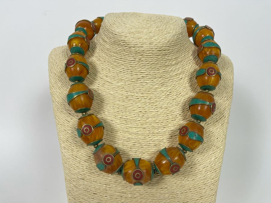 Vintage Bakelite Turquoise Coral 20' Necklace (Corrected) [Photo 2]