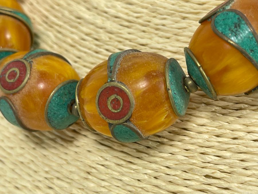 Vintage Bakelite Turquoise Coral 20' Necklace (Corrected) [Photo 6]