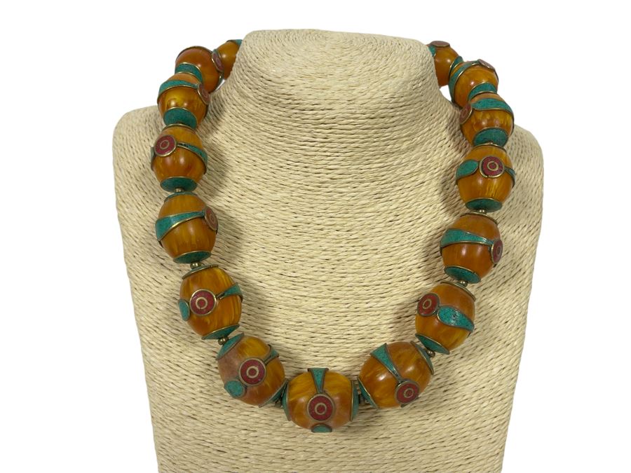 Vintage Bakelite Turquoise Coral 20' Necklace (Corrected) [Photo 1]