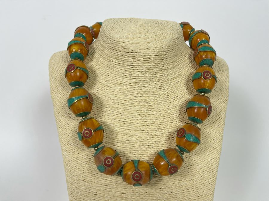 Vintage Bakelite Turquoise Coral 20' Necklace (Corrected) [Photo 3]