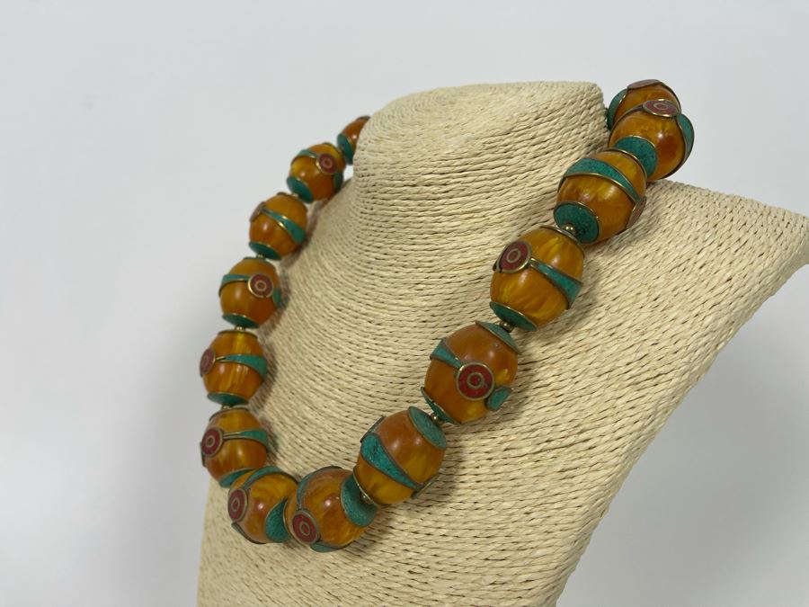 Vintage Bakelite Turquoise Coral 20' Necklace (Corrected) [Photo 4]