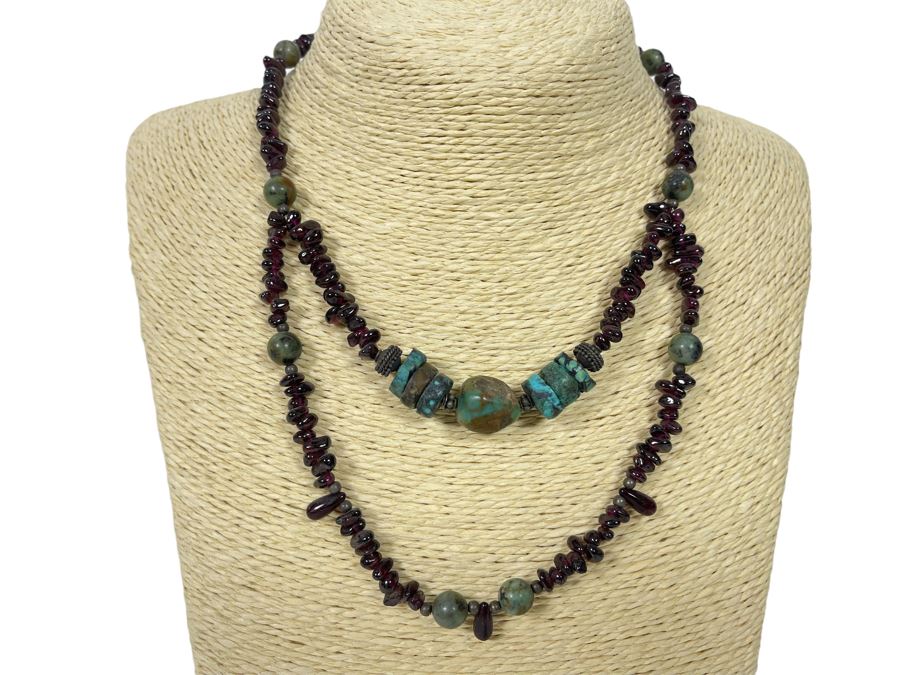 Vintage Multi-Stone Garnet And Turquoise 20' Necklace [Photo 1]