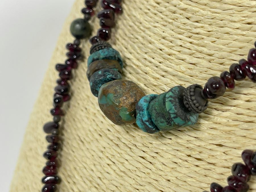Vintage Multi-Stone Garnet And Turquoise 20' Necklace [Photo 7]