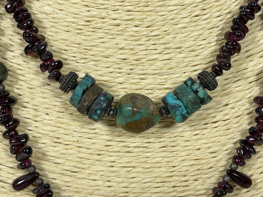 Vintage Multi-Stone Garnet And Turquoise 20' Necklace [Photo 4]