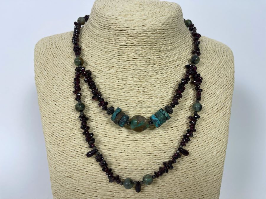 Vintage Multi-Stone Garnet And Turquoise 20' Necklace [Photo 2]