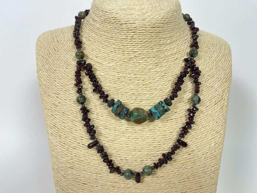 Vintage Multi-Stone Garnet And Turquoise 20' Necklace [Photo 3]
