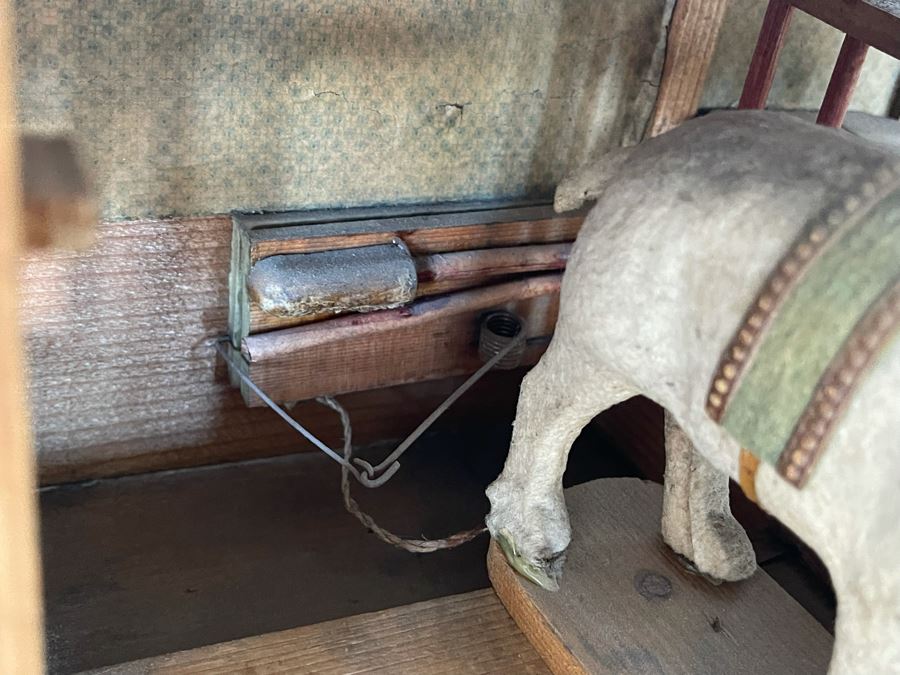 Antique German Wooden Circus Cage With Papier Mache Animals Spring Loaded Main Gate With Swinging Elephant Plus Tigers, Lion And Polar Bear (Some Of Animals Are Missing Limbs) 13.5W X 6D X 9H  [Photo 8]