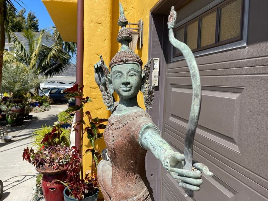 Life-size Thai Prince Rama Bronze Garden Statue (Lower Part Of Bow Is Missing) 47W X 11D X 75H [Photo 15]