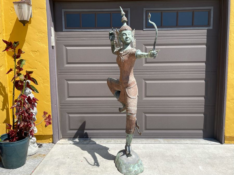 Life-size Thai Prince Rama Bronze Garden Statue (Lower Part Of Bow Is Missing) 47W X 11D X 75H [Photo 18]