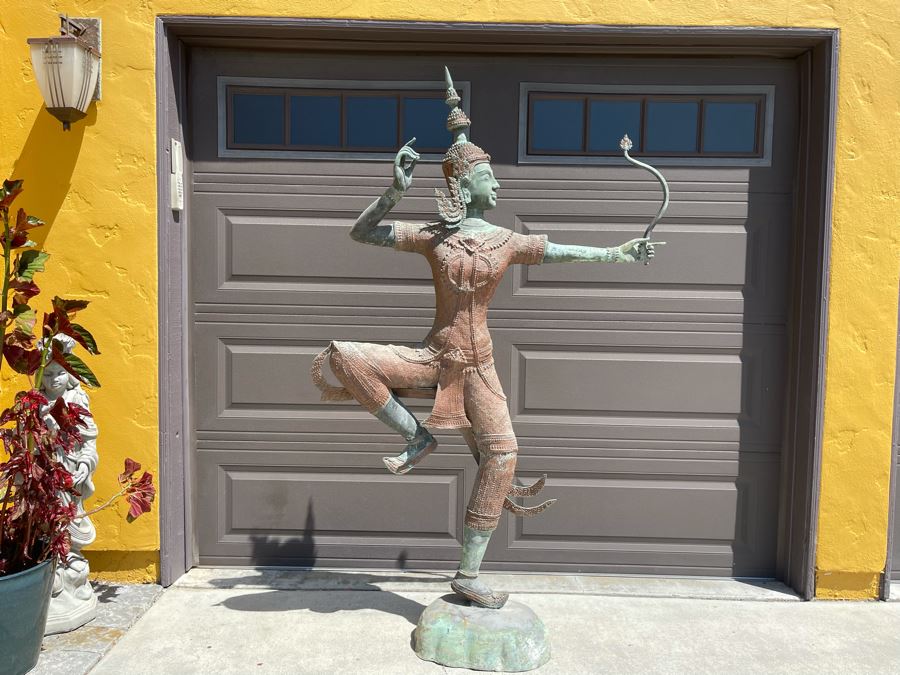 Life-size Thai Prince Rama Bronze Garden Statue (Lower Part Of Bow Is Missing) 47W X 11D X 75H [Photo 4]