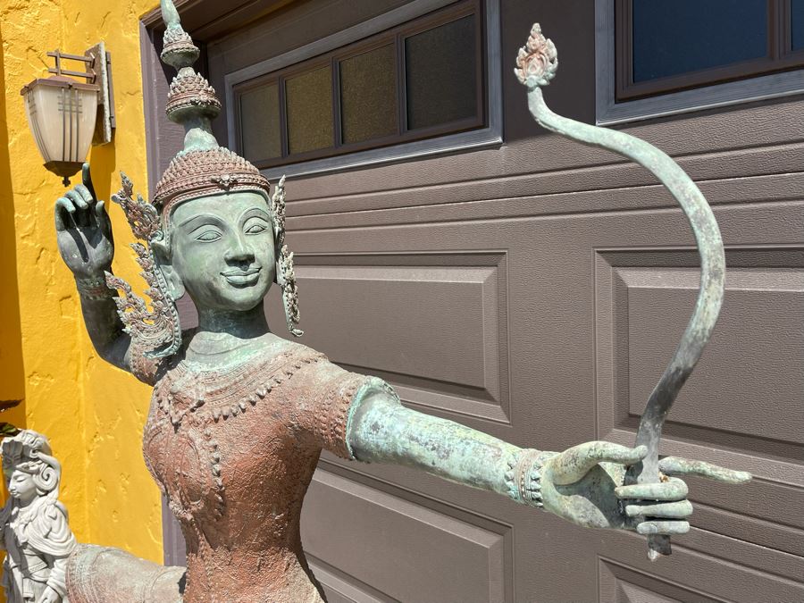 Life-size Thai Prince Rama Bronze Garden Statue (Lower Part Of Bow Is Missing) 47W X 11D X 75H [Photo 12]