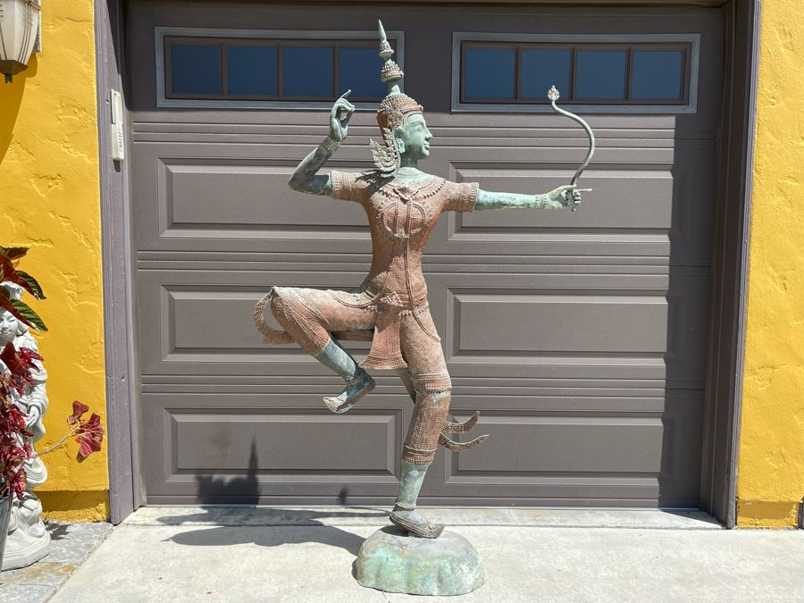 Life-size Thai Prince Rama Bronze Garden Statue (Lower Part Of Bow Is Missing) 47W X 11D X 75H [Photo 3]