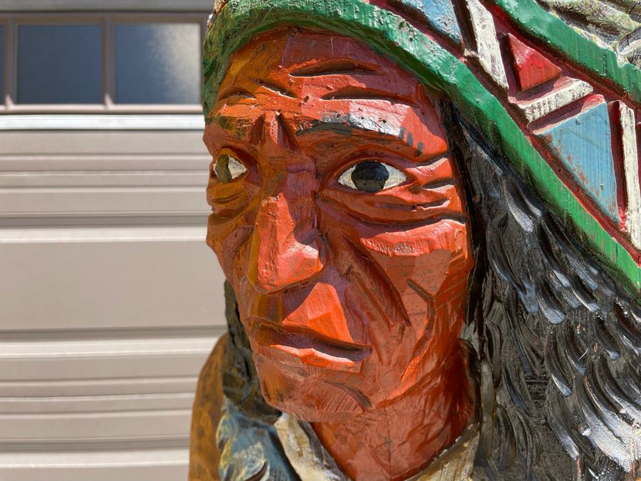 Life-size 6' Tall Carved Wooden Cigar Store Native American Indian Chief Sculpture 21W X 18D X 72H [Photo 14]