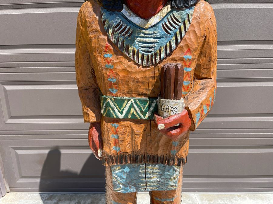 Life-size 6' Tall Carved Wooden Cigar Store Native American Indian Chief Sculpture 21W X 18D X 72H [Photo 7]
