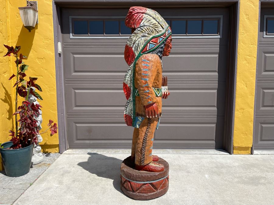 Life-size 6' Tall Carved Wooden Cigar Store Native American Indian Chief Sculpture 21W X 18D X 72H [Photo 21]