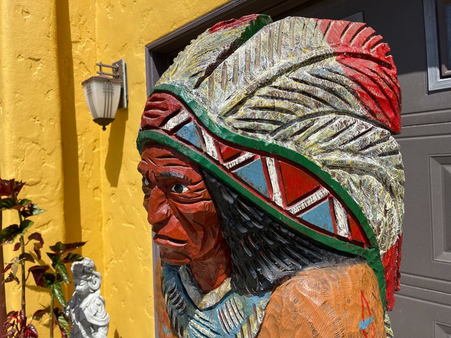 Life-size 6' Tall Carved Wooden Cigar Store Native American Indian Chief Sculpture 21W X 18D X 72H [Photo 10]