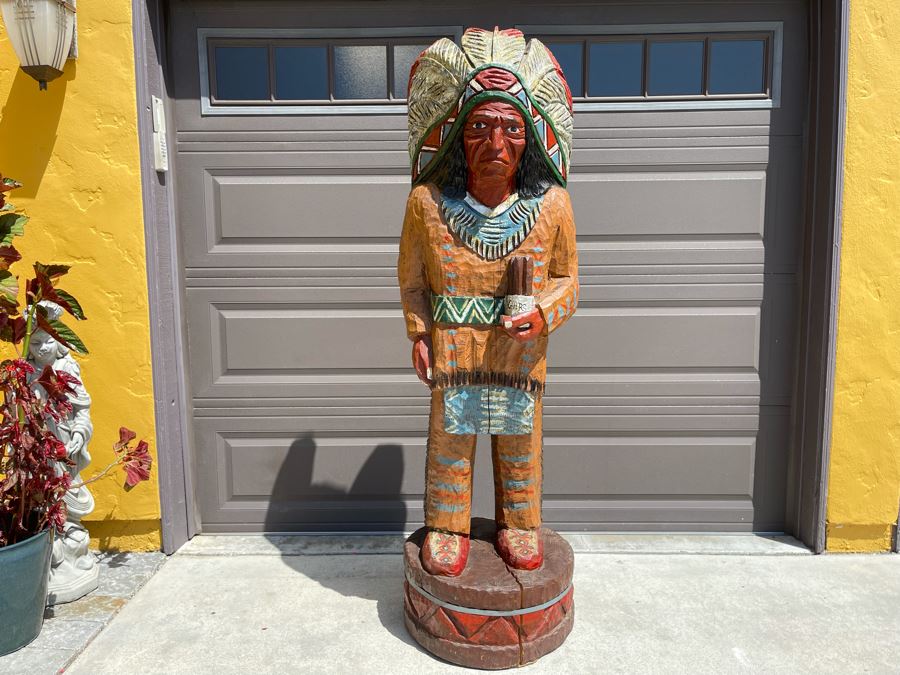Life-size 6' Tall Carved Wooden Cigar Store Native American Indian Chief Sculpture 21W X 18D X 72H [Photo 5]