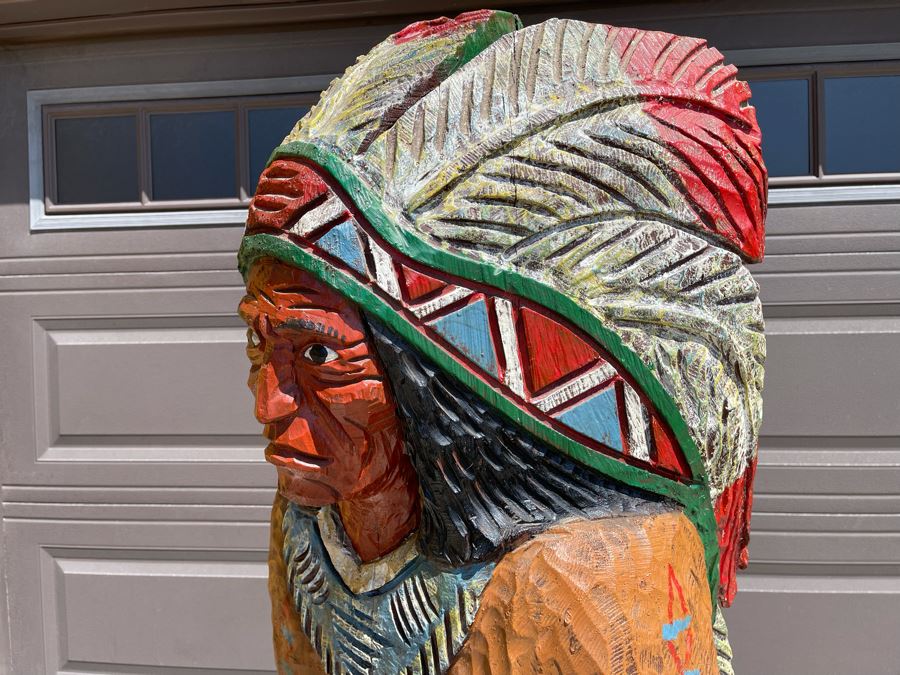 Life-size 6' Tall Carved Wooden Cigar Store Native American Indian Chief Sculpture 21W X 18D X 72H [Photo 13]