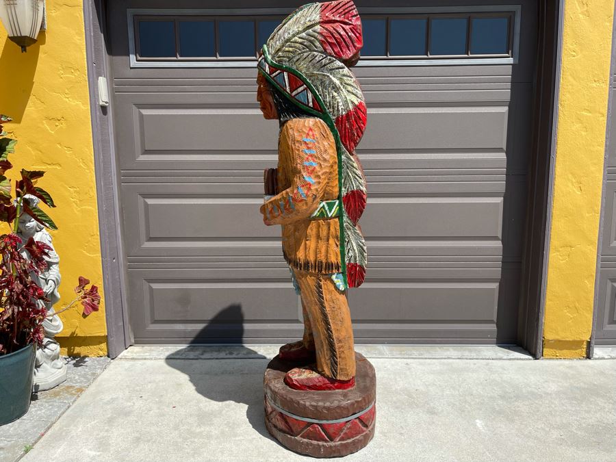 Life-size 6' Tall Carved Wooden Cigar Store Native American Indian Chief Sculpture 21W X 18D X 72H [Photo 15]