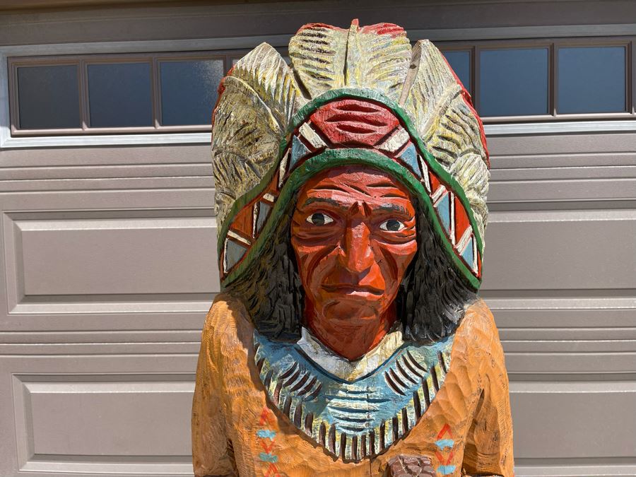 Life-size 6' Tall Carved Wooden Cigar Store Native American Indian Chief Sculpture 21W X 18D X 72H [Photo 6]