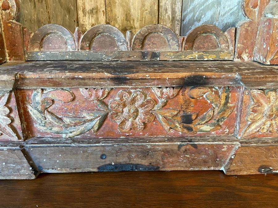 Antique Mexican Carved Painted Wooden Santos Niche Church Altar Shrine Shabby Chic 34W X 13D X 39H [Photo 8]